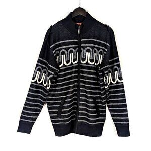 Vintage Royal Prestige Mens XL Full Zip Sweater Military Shoulder Sin Wave Black